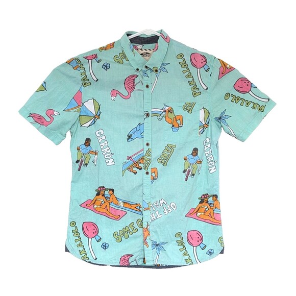 Van's Mens Large Diamond Head Beach Button Front Skate Short Sleeve Shirt - Picture 1 of 4